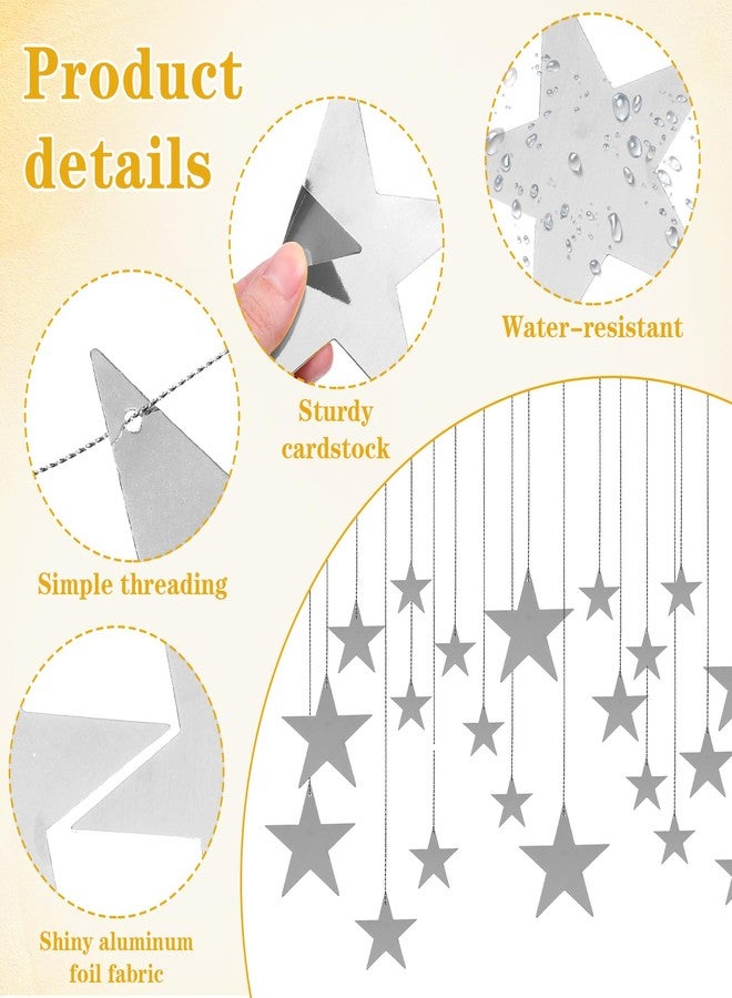 Molain 24Pcs Silver Hanging Stars Decorations, Double Sided Paper Star Cutouts with Nylon String Hanging Stars for Ceiling Birthday Wedding Party Wall Decor (4 Sizes)(Silver) - Image 3