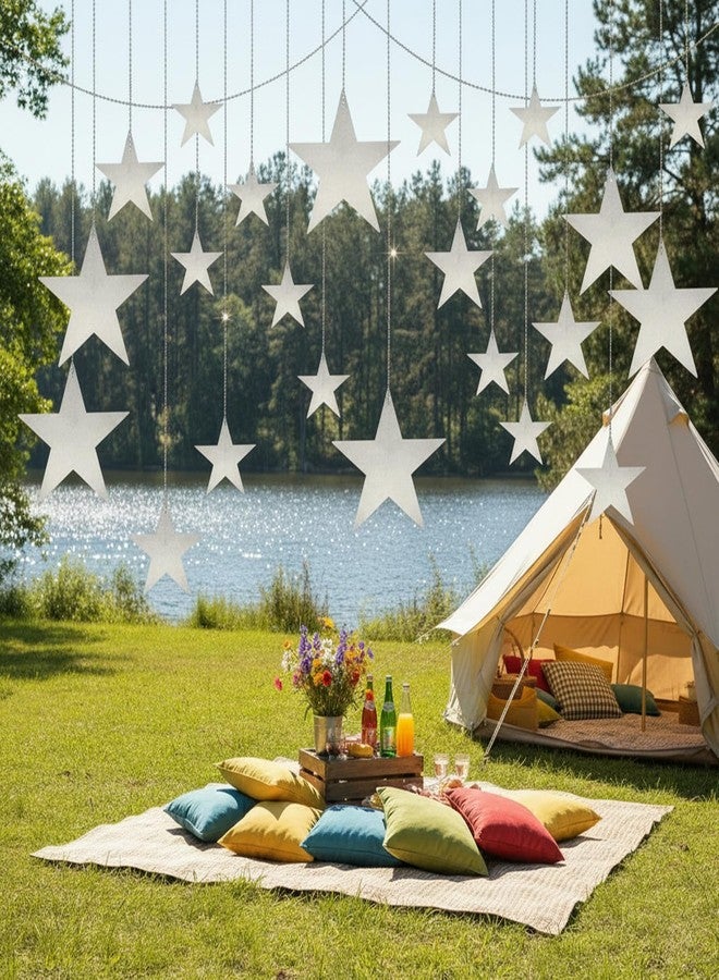 Molain 24Pcs Silver Hanging Stars Decorations, Double Sided Paper Star Cutouts with Nylon String Hanging Stars for Ceiling Birthday Wedding Party Wall Decor (4 Sizes)(Silver) - Image 4