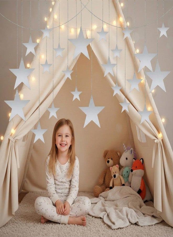 Molain 24Pcs Silver Hanging Stars Decorations, Double Sided Paper Star Cutouts with Nylon String Hanging Stars for Ceiling Birthday Wedding Party Wall Decor (4 Sizes)(Silver) - Image 2