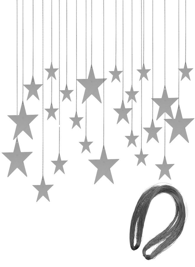 Molain 24Pcs Silver Hanging Stars Decorations, Double Sided Paper Star Cutouts with Nylon String Hanging Stars for Ceiling Birthday Wedding Party Wall Decor (4 Sizes)(Silver) - Image 1