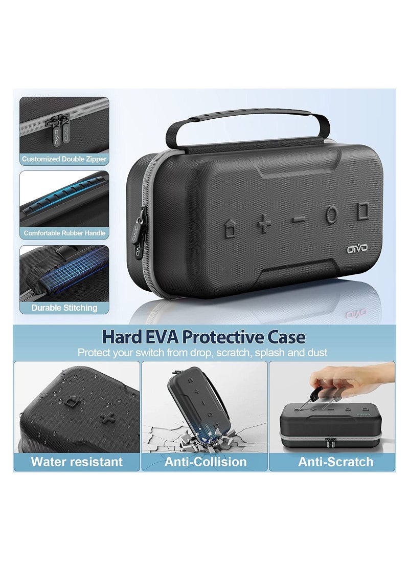 Intag - OIVO Switch OLED Carrying Case Compatible with Nintendo Switch/OLED Model Portable Switch Travel Carry Case Fit for Joy Con and Adapter Hard Shell  Switch Pouch Case with 20 Games Grey Black - Image 1