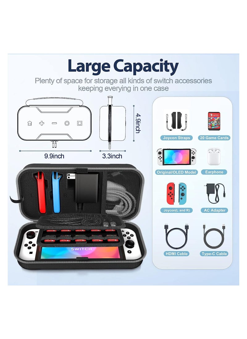 Intag - OIVO Switch OLED Carrying Case Compatible with Nintendo Switch/OLED Model Portable Switch Travel Carry Case Fit for Joy Con and Adapter Hard Shell  Switch Pouch Case with 20 Games Grey Black - Image 1