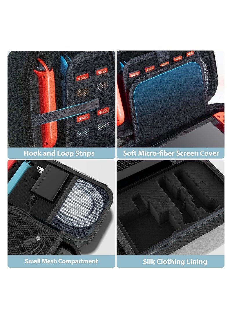 Intag - OIVO Switch OLED Carrying Case Compatible with Nintendo Switch/OLED Model Portable Switch Travel Carry Case Fit for Joy Con and Adapter Hard Shell  Switch Pouch Case with 20 Games Grey Black - Image 1