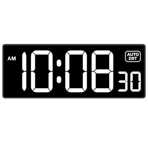 Soobest LED Digital Wall Clock with Seconds, Electric Clock Plug Auto DST Dimmer LED Large Display 10 Inches (White) - Image 1