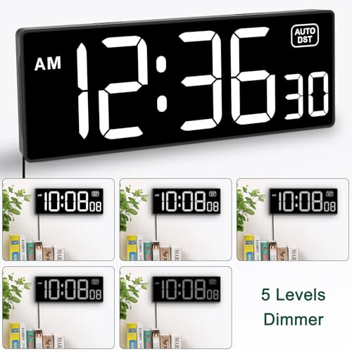 Soobest LED Digital Wall Clock with Seconds, Electric Clock Plug Auto DST Dimmer LED Large Display 10 Inches (White) - Image 4