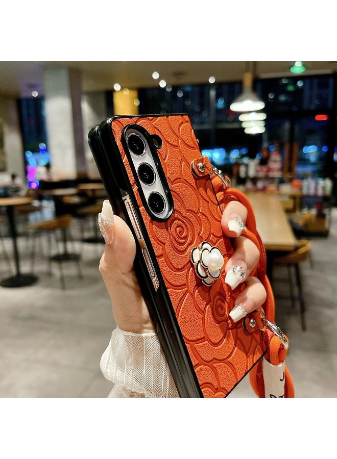 S-TOP Case For Samsung Galaxy Z Fold4 5G Impression Camellia Pattern Protective Phone Case with Long Lanyard - Image 4