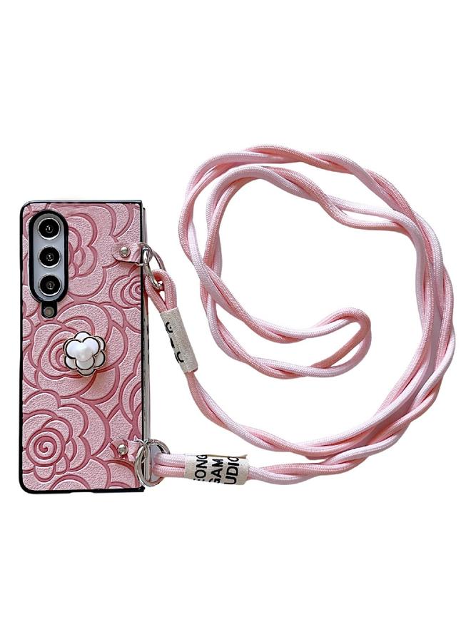 S-TOP Case For Samsung Galaxy Z Fold4 5G Impression Camellia Pattern Protective Phone Case with Long Lanyard - Image 1