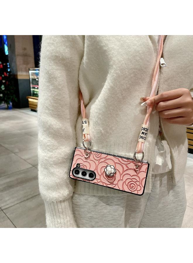 S-TOP Case For Samsung Galaxy Z Fold4 5G Impression Camellia Pattern Protective Phone Case with Long Lanyard - Image 3