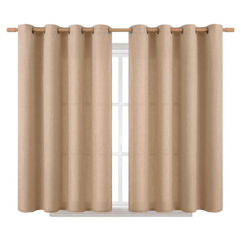 BGment Short Curtains for Bedroom 45 inch Length Faux Linen Curtains for Small Window Grommet Non-See Through Privacy Light Filtering Burlap Textured Kitchen Window 2 Panels 52 x 45 Inch Tan - Image 1