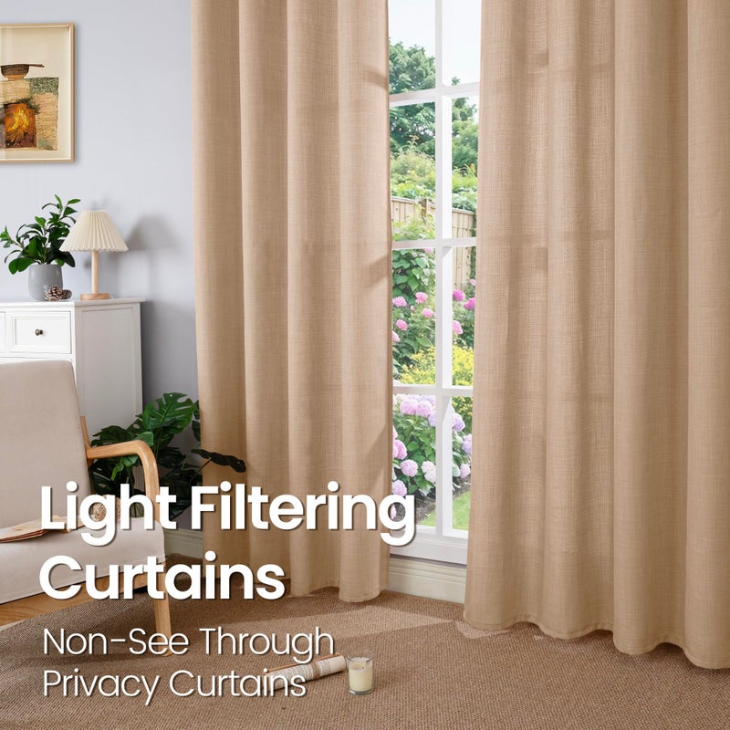 BGment Short Curtains for Bedroom 45 inch Length Faux Linen Curtains for Small Window Grommet Non-See Through Privacy Light Filtering Burlap Textured Kitchen Window 2 Panels 52 x 45 Inch Tan - Image 3