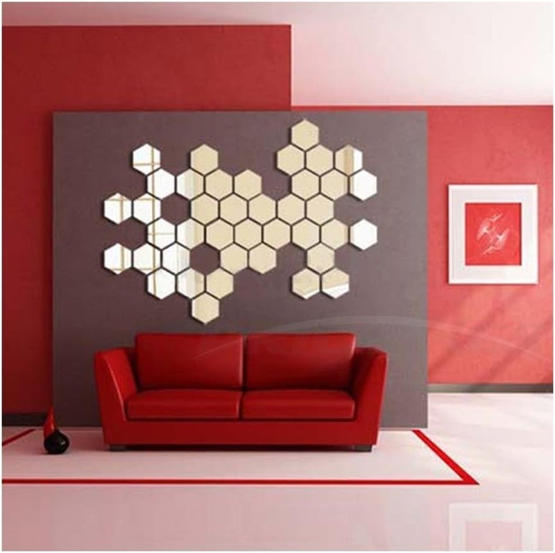Price Xes Hexagon Mirror Wall Stickers, 12PCS Mirror Art DIY Home Decorative 3D Hexagonal Acrylic Mirror Wall Sheet Plastic Mirror Tiles for Home Living Room Bedroom Sofa TV Setting Wall Decoration (Silver) - Image 5