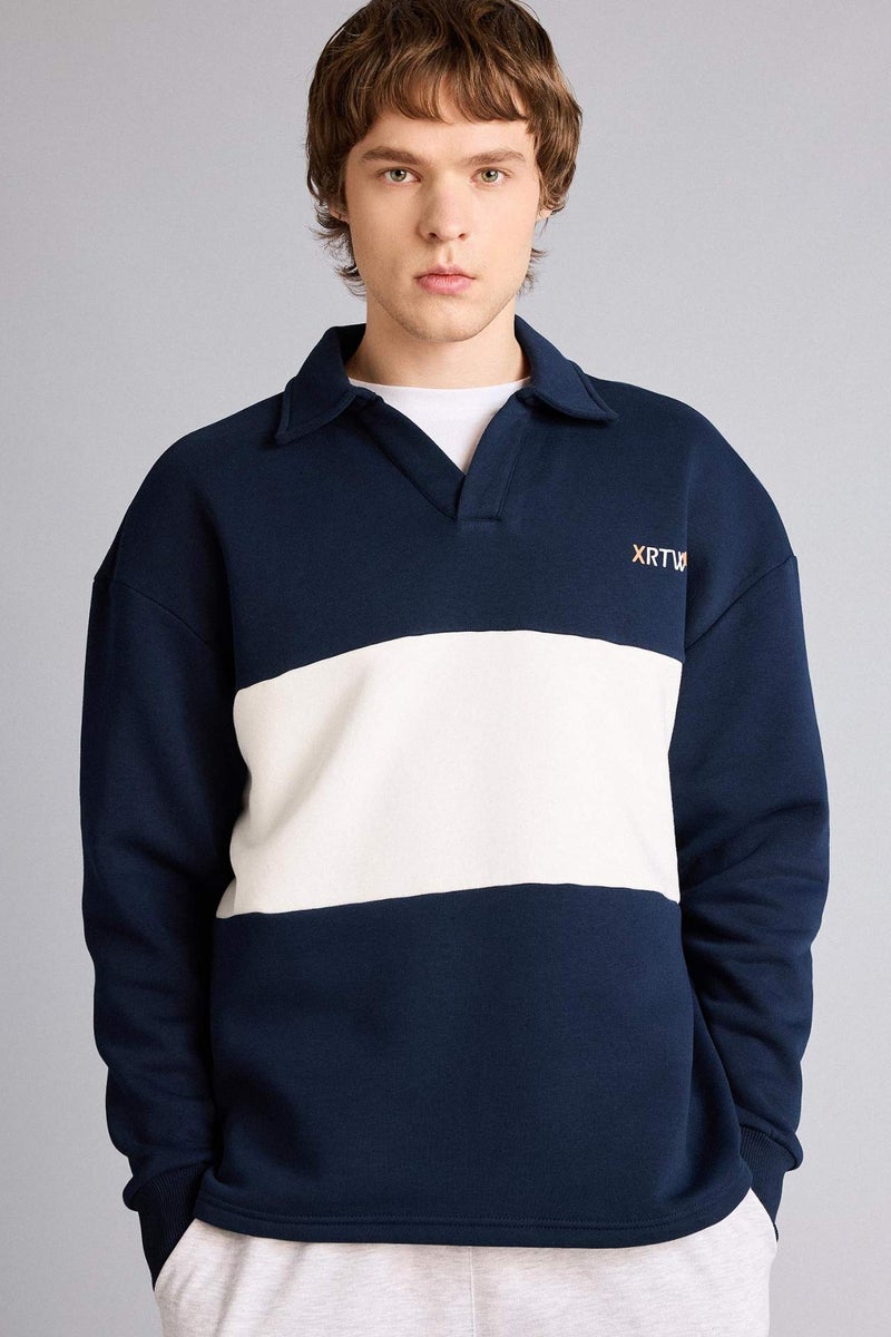 DeFacto Boxy Fit Polo Collar Sweatshirt - Image 1