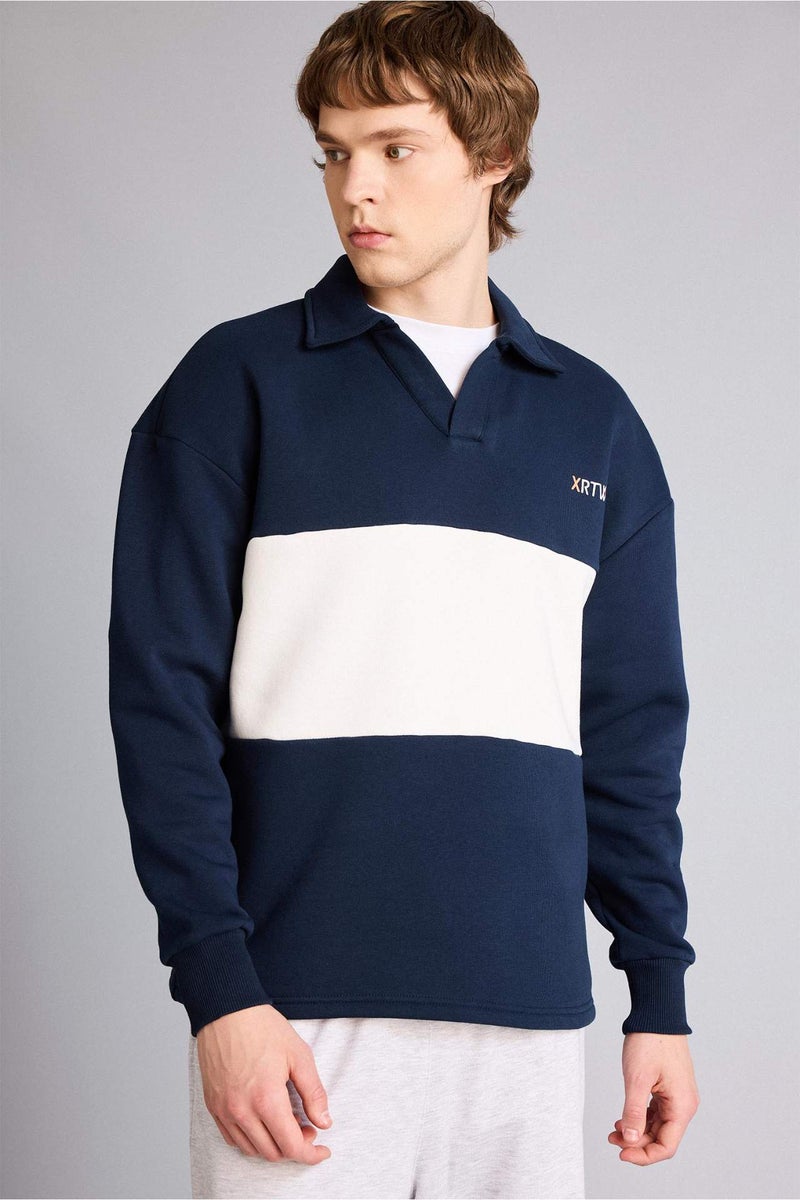 DeFacto Boxy Fit Polo Collar Sweatshirt - Image 3