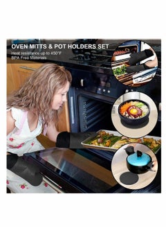 SYOSI Silicone Oven Mitts and Pot Holders Set, Heat Resistant Silicone Oven Mittens with Mini Oven Gloves and Hot Pads, Pot Holders for Kitchen Baking Cooking, Quilted Liner, Black,Pack of 6  - Image 3