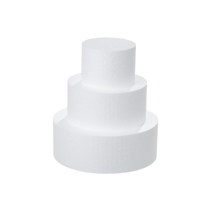 Crafare 3 Tiers Round Foam Cake Dummies Set 4" 6" 8" White Fake Cake Dummy 9 Inch Tall for Christmas Wedding Supplies Baby Shower Birthday Decorating Display - Image 1