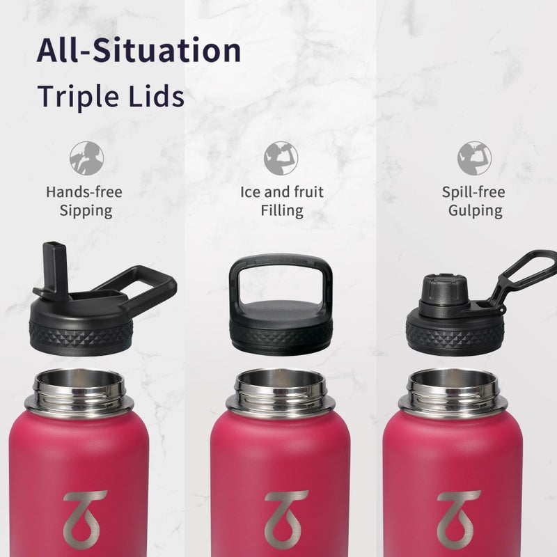 Trebo 40oz Insulated Water Bottle with Paracord Handle and Straw Vacuum Double Wall Stainless Steel Water Jug Keep Cold 48 Hours  Water Flask with 3 Lids for Car  Sports  Travel - Image 3