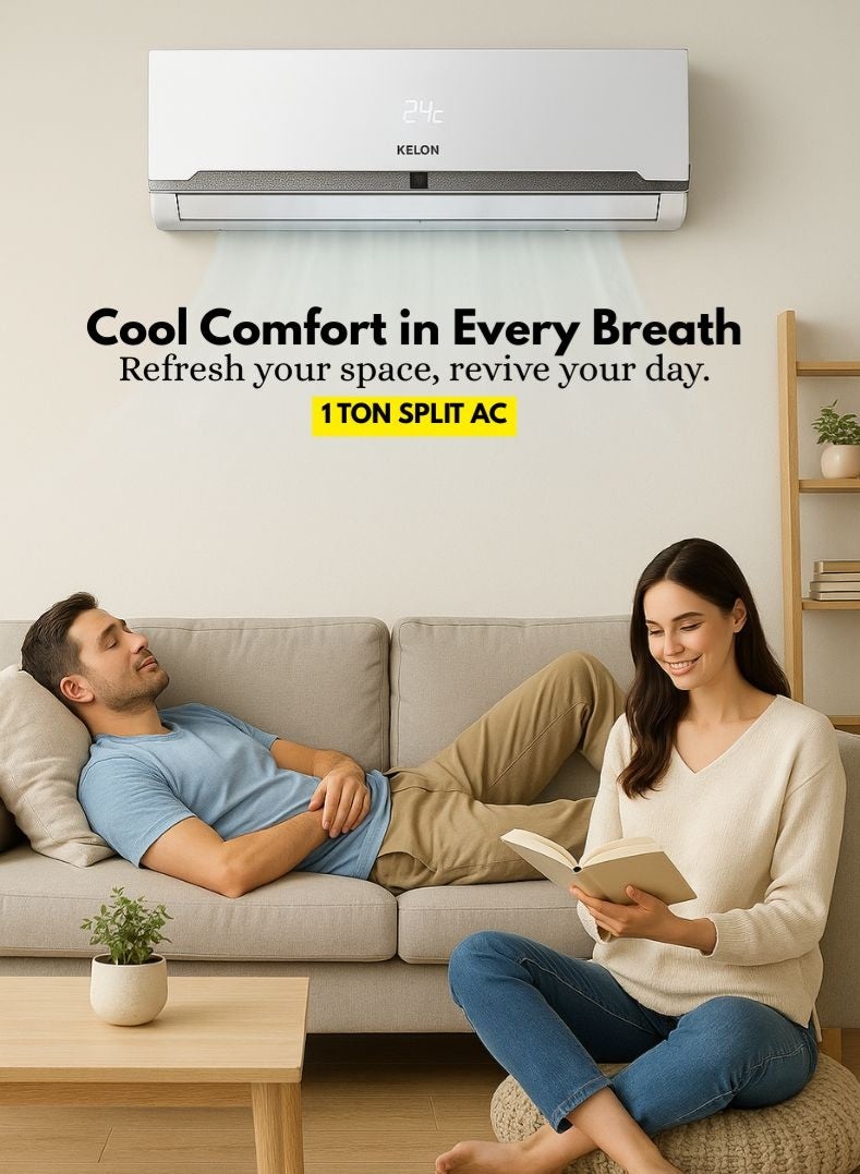 KELON 1 Ton (12000 BTU) Split Type Air Conditioner – T3 Roatary Compressor, Cool-Only Function, High Ambient Cooling up to 52°C, Low Noise, Energy Efficient, Durable Outdoor Unit – KAS-12CF White - Image 1