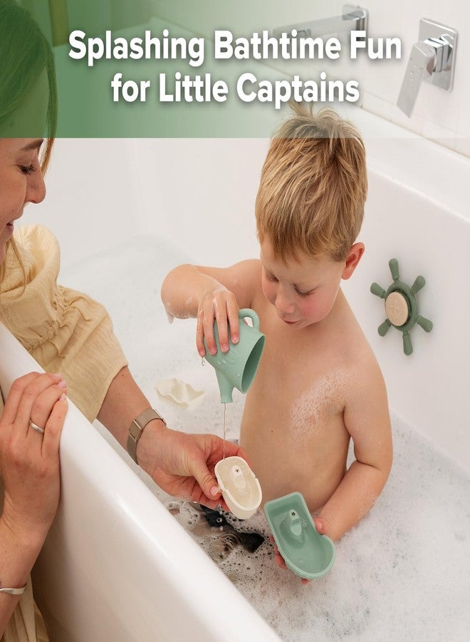 Haakaa Nautical Silicone Baby Bath Toys Set, Food Grade Silicone Bathtub Toys for Toddlers, Mold-Free Stacking Boats & Spinner Toy & Pouring Cup, BPA Free Floating Tub Toys for Baby 6M+ - Image 2