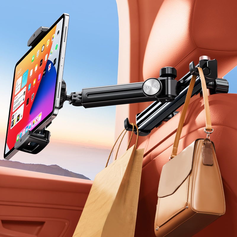 HIYJEN Extension Arm Tablet Holder for Car Headrest Adjustable iPad Holder for Car Backseat Rear Facing for Kids Baby Car Mount Fit for 4713 Cell Phone iPad mini Air Pro 129 Switch Fire Black - Image 2