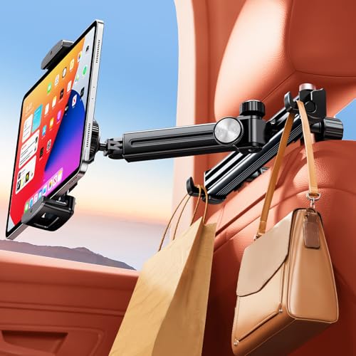 HIYJEN Extension Arm Tablet Holder for Car Headrest Adjustable iPad Holder for Car Backseat Rear Facing for Kids Baby Car Mount Fit for 4713 Cell Phone iPad mini Air Pro 129 Switch Fire Black - Image 1