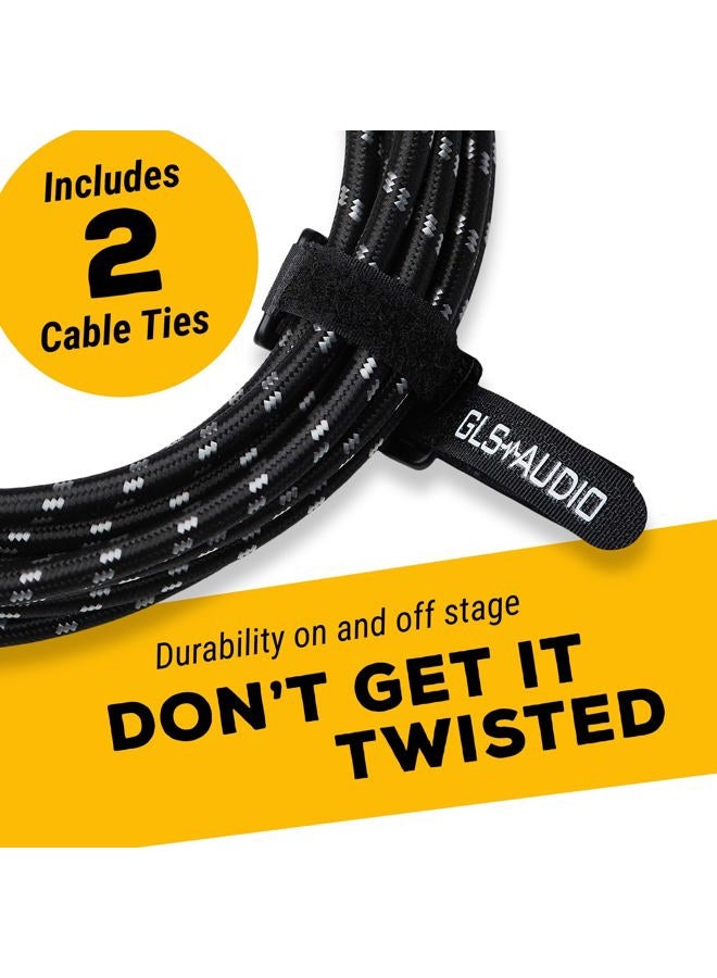 GLS Audio 20 Foot Guitar Instrument Cable - Right Angle 1/4-Inch TS to Straight 1/4-Inch TS 20 FT Black Gray Tweed Cloth Jacket - 20 Feet Pro Cord 20' Phono 6.3mm - Single - Image 4