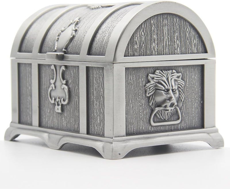 AVESON Rectangle Vintage Metal Treasure Chest Trinket Jewelry Box Gift Box Ring Case for Girls Ladies Women, Medium, Tin Color - Image 1