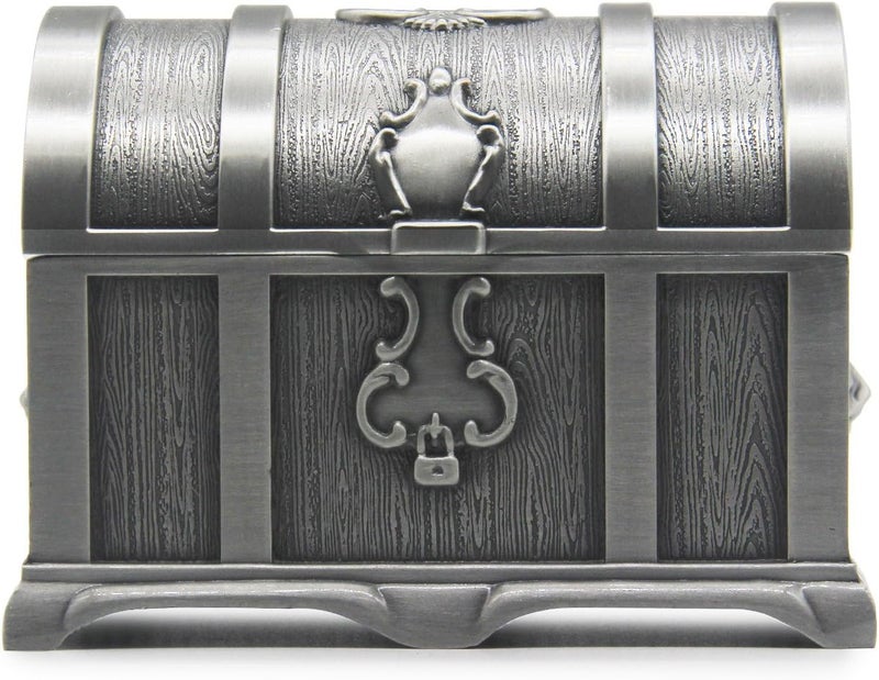 AVESON Rectangle Vintage Metal Treasure Chest Trinket Jewelry Box Gift Box Ring Case for Girls Ladies Women, Medium, Tin Color - Image 2