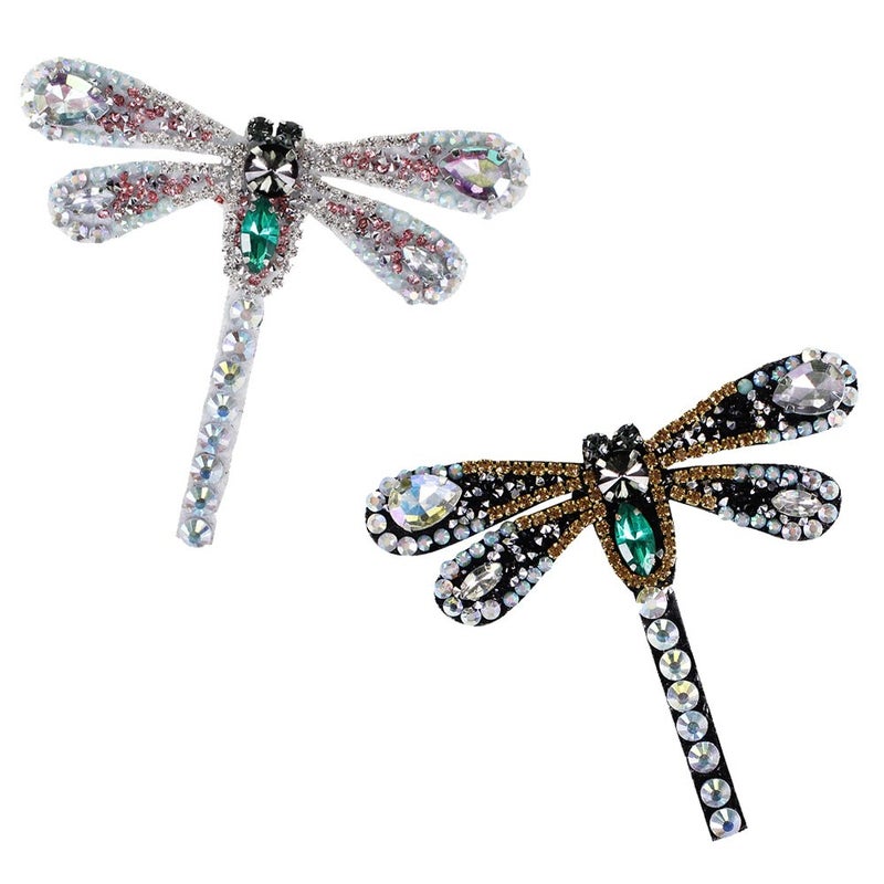 Rhinestone Dragonfly Beaded Patch for Clothing Sewing on Beading Applique Clothes Shoes Bags Decoration Patch DIY Apparel 2piece