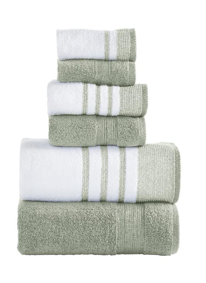 Modern Threads Modern Threads 6 Piece Set, 2 Bath Towels, 2 Hand Towels, 2 Washcloths, Quick Dry White/Contrast Reinhart Sage 