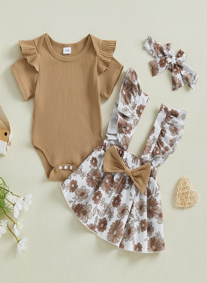 Mubineo Baby Girl Clothes Summer Skirt Outfits Ruffle Short Sleeve Romper Overall Dress Infant Cute Newborn Outfit (Brown, 0-3 Months) - Image 2