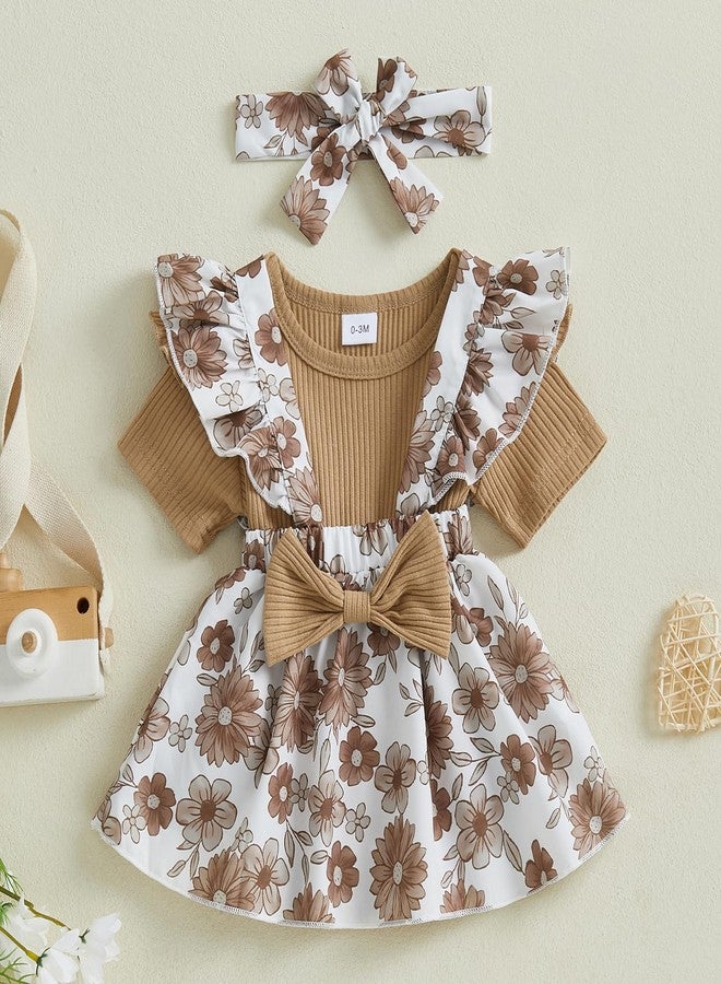 Mubineo Baby Girl Clothes Summer Skirt Outfits Ruffle Short Sleeve Romper Overall Dress Infant Cute Newborn Outfit (Brown, 0-3 Months) - Image 3
