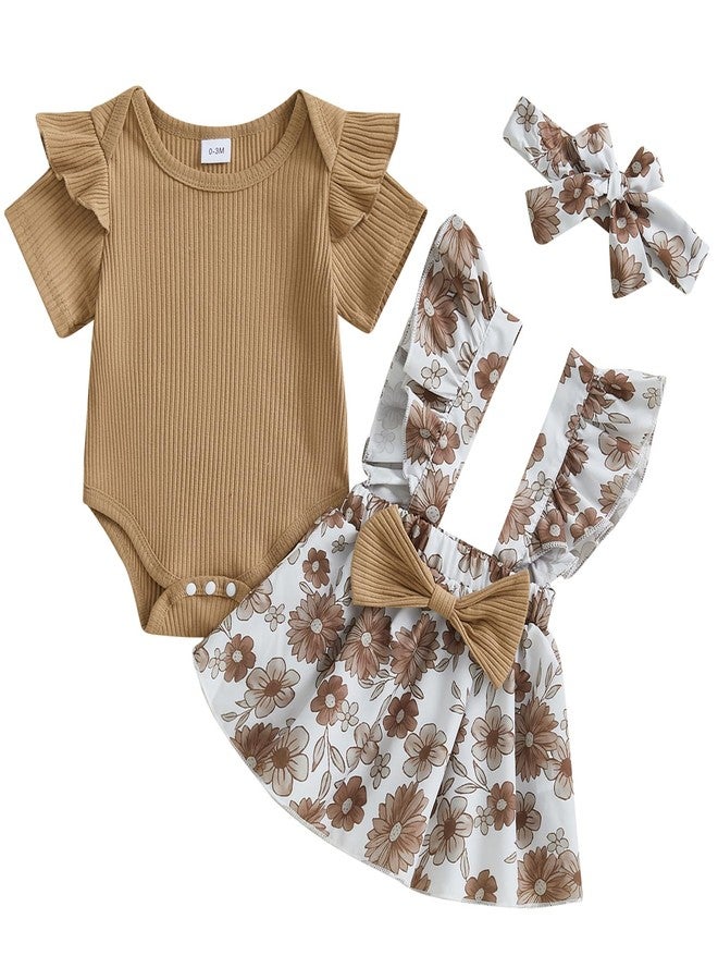 Mubineo Baby Girl Clothes Summer Skirt Outfits Ruffle Short Sleeve Romper Overall Dress Infant Cute Newborn Outfit (Brown, 0-3 Months) - Image 1