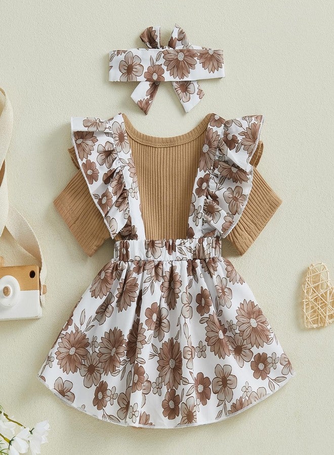 Mubineo Baby Girl Clothes Summer Skirt Outfits Ruffle Short Sleeve Romper Overall Dress Infant Cute Newborn Outfit (Brown, 0-3 Months) - Image 4