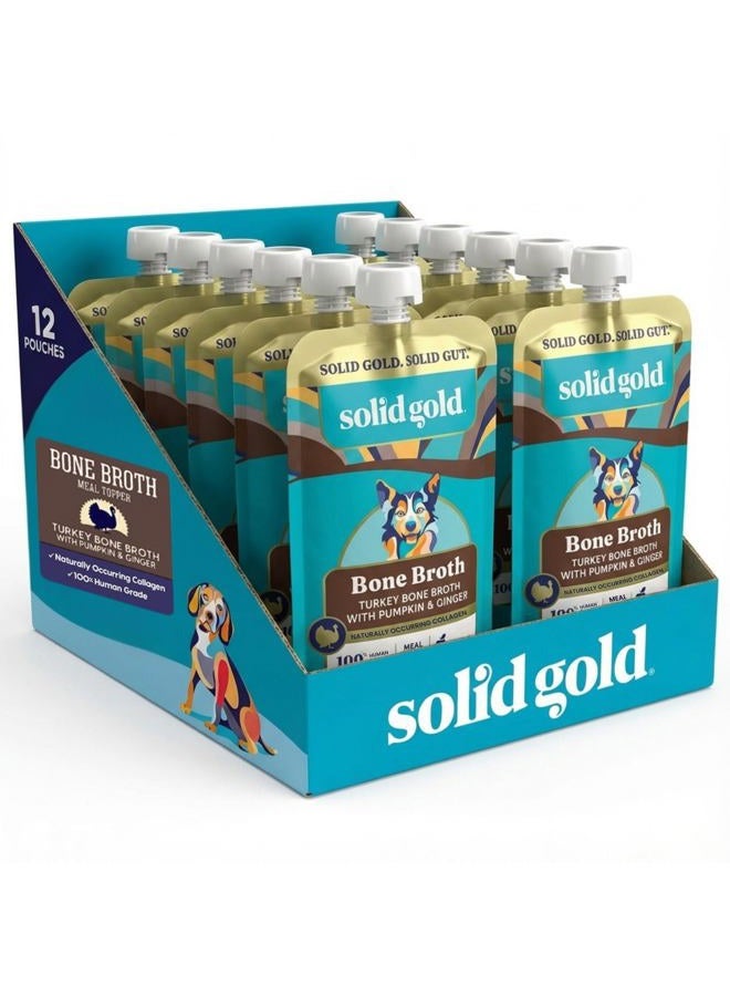 solid gold Turkey Bone Broth for Dogs - Limited Ingredient Bone Broth Dog Food Toppers for Picky Eaters with Collagen & Superfoods - Dog Gravy Topper for Dry Food - Gut Health & Hydration - 12 Pack - Image 1