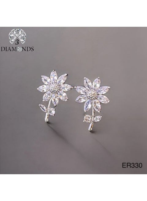 Platinum & Rhodium Plated Flower Earrings with Cubic Zirconia Elegant Design