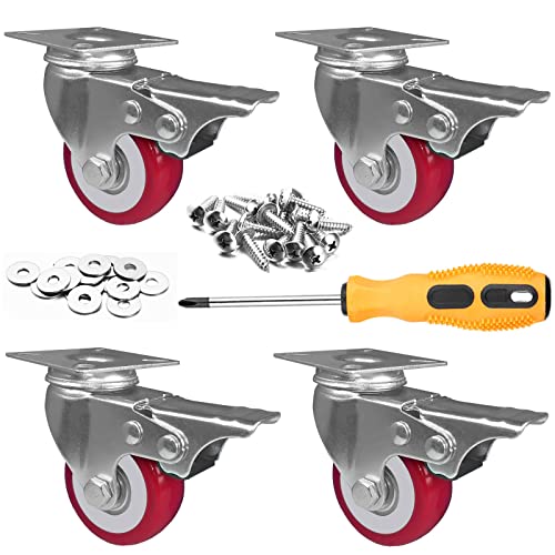 ABSLIMUS 2 inch Casters Load 800lbs, Set of 4 with Brake, Advanced Polyurethane (PU) Floor Protection, Noise-Free 360 Degree Swivel Plate, Set of 4 (Includes Complete Screws Sets with Accessories) - Image 1