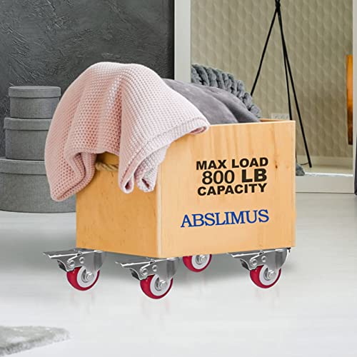 ABSLIMUS 2 inch Casters Load 800lbs, Set of 4 with Brake, Advanced Polyurethane (PU) Floor Protection, Noise-Free 360 Degree Swivel Plate, Set of 4 (Includes Complete Screws Sets with Accessories) - Image 4