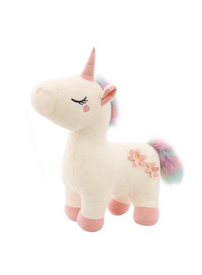 برنامج حيوان يونيكورن محشو من AVSHUB، حيوان يونيكورن محشو من فرو الأرنب الناعم، حيوان يونيكورن محشو عملاق آمن للأطفال الذكور والإناث، لعبة ناعمة كهدية للبنات (أبيض، مقاس 35 سم) - Image 1