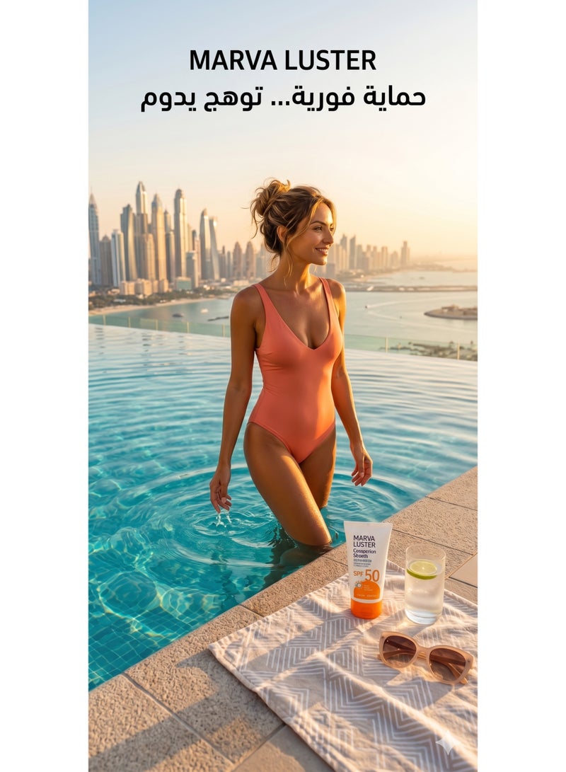 Marva Luster Sunblock SPF 50, Complete Skin Protection, Water Resistant Sunscreen - 70ml - Image 2