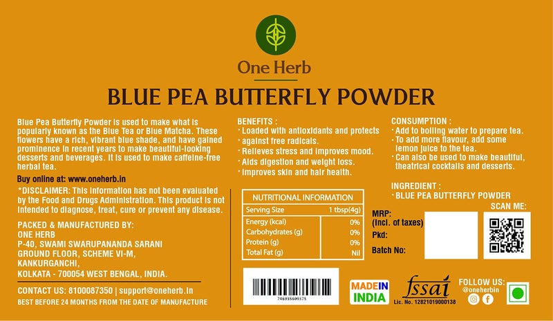 One Herb - Blue Pea Tea Butterfly Powder 50 grams, Blue Matcha, Helps Improve Eyesight, DIY for Facemask, Skin Care, Cocktails, Herbal Tea - Image 4