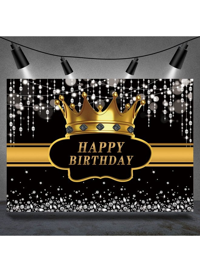 Rsuuinu Black And Gold Happy Birthday Backdrop Silver Bokeh Dots Dimonds Crown Royal Golden Photography Background For Man Women Prince King Birthday Party Banner Decoration Studio Photo Props 7X5Ft  - Image 2