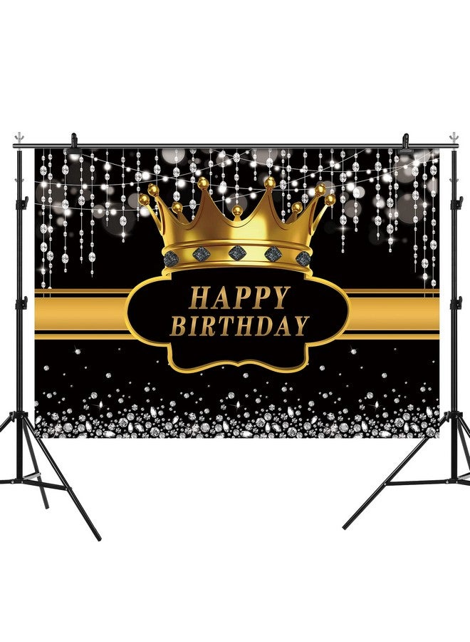 Rsuuinu Black And Gold Happy Birthday Backdrop Silver Bokeh Dots Dimonds Crown Royal Golden Photography Background For Man Women Prince King Birthday Party Banner Decoration Studio Photo Props 7X5Ft  - Image 4