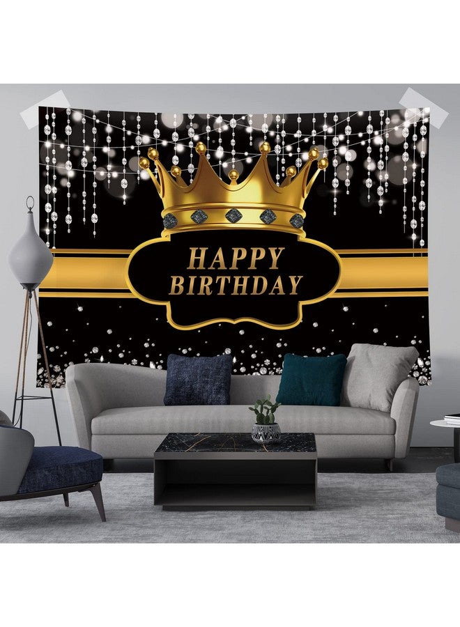 Rsuuinu Black And Gold Happy Birthday Backdrop Silver Bokeh Dots Dimonds Crown Royal Golden Photography Background For Man Women Prince King Birthday Party Banner Decoration Studio Photo Props 7X5Ft  - Image 5