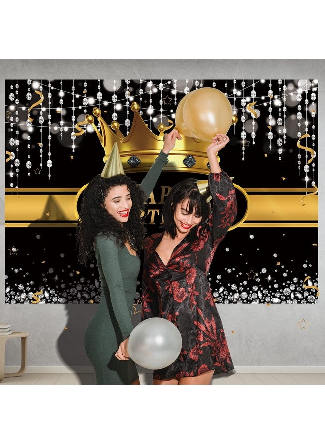 Rsuuinu Black And Gold Happy Birthday Backdrop Silver Bokeh Dots Dimonds Crown Royal Golden Photography Background For Man Women Prince King Birthday Party Banner Decoration Studio Photo Props 7X5Ft  - Image 3