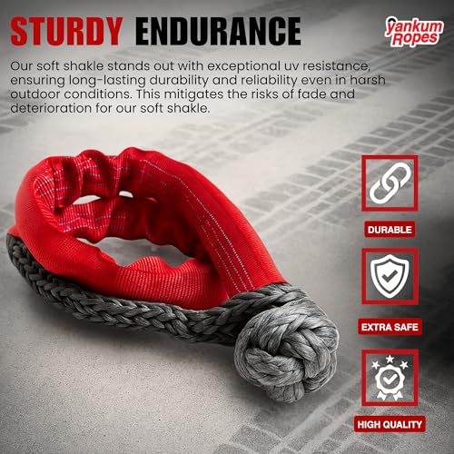 Yankum Ropes Yankum 7/16" Soft Shackle with Red Chafe Sleeve - Synthetic Recovery, Heavy Duty Tow Shackle, Soft Shackles for Towing, Off-Road Recovery Gear, Made in USA - Image 3