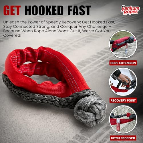 Yankum Ropes Yankum 7/16" Soft Shackle with Red Chafe Sleeve - Synthetic Recovery, Heavy Duty Tow Shackle, Soft Shackles for Towing, Off-Road Recovery Gear, Made in USA - Image 4