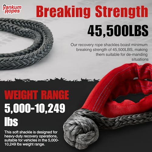 Yankum Ropes Yankum 7/16" Soft Shackle with Red Chafe Sleeve - Synthetic Recovery, Heavy Duty Tow Shackle, Soft Shackles for Towing, Off-Road Recovery Gear, Made in USA - Image 2
