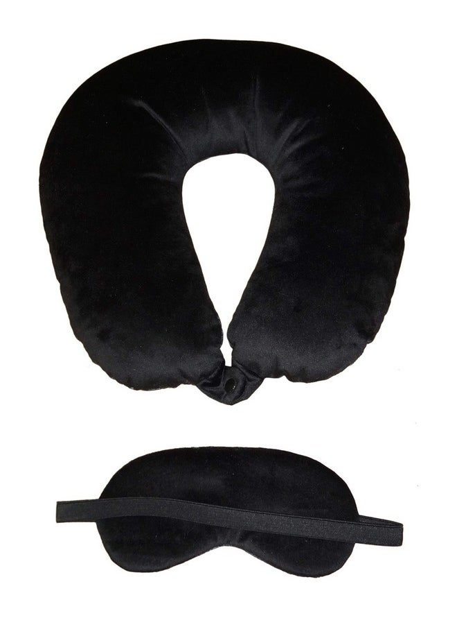 Lushomes Neck Pillows And Eye Masks, Black & White Smooth Velvet Neck Travel Pillow And Eye Mask (Cervical Pillow, Pack 2, 12 X 12 Inches) (Black)  - Image 4