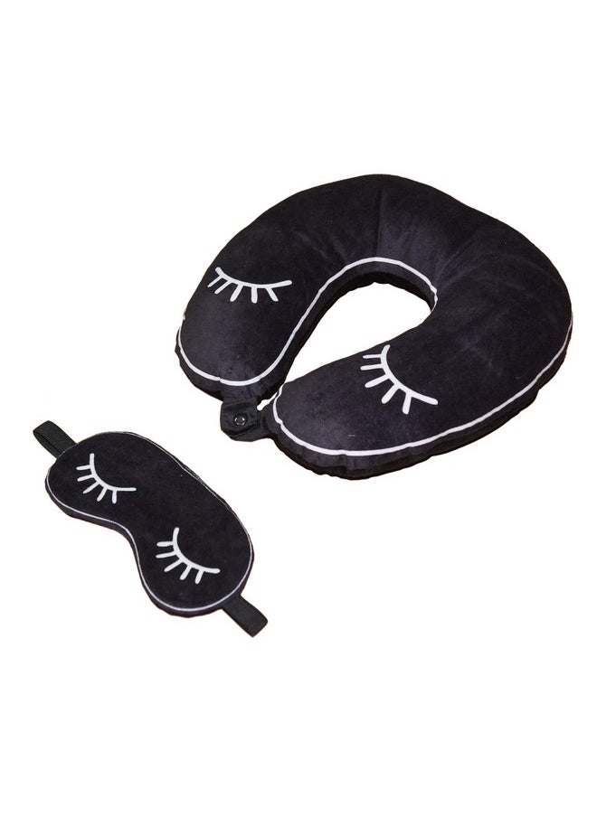 Lushomes Neck Pillows And Eye Masks, Black & White Smooth Velvet Neck Travel Pillow And Eye Mask (Cervical Pillow, Pack 2, 12 X 12 Inches) (Black)  - Image 3