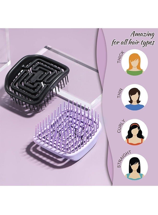 2 قطعة فرشاة شعر فك تشابك الشعر المضادة للكهرباء الساكنة ، مشط تصفيف الشعر المرن الناعم Oneleaf ، فرش فرد الشعر (أرجواني ، أسود) - Image 5